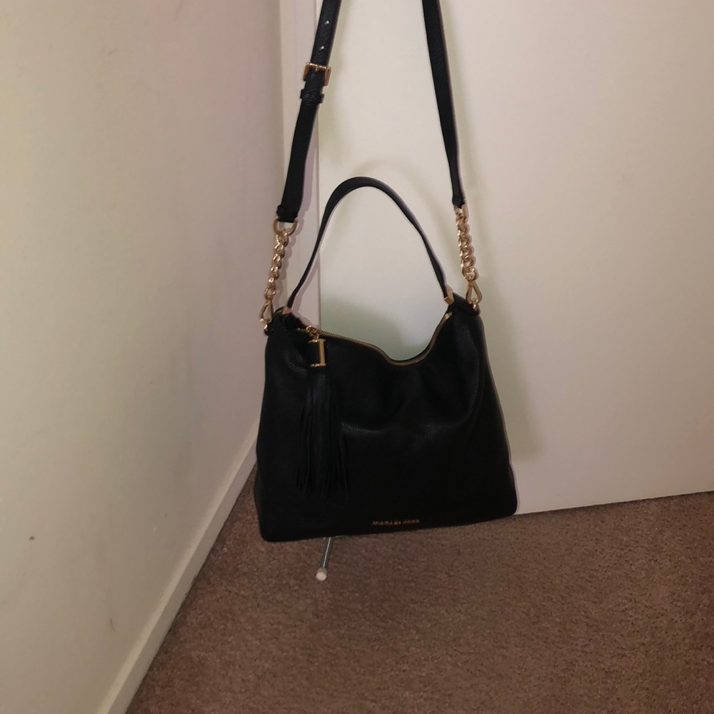 Black leather handbag